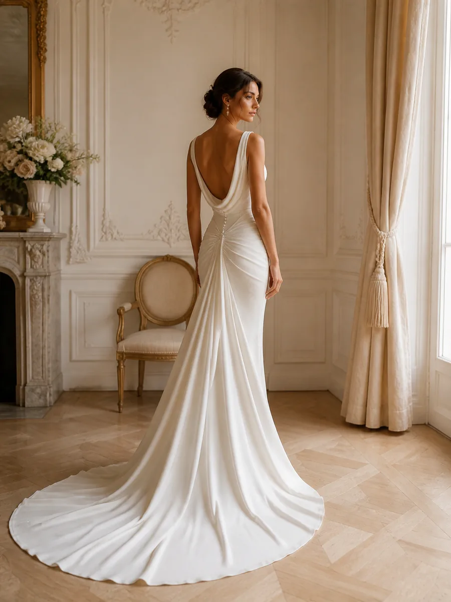 Fitted bridal dress with train