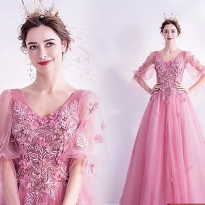 2024 new women's pink wedding dress, one-shoulder interpretation of elegance, the first choice for annual party evening dress.