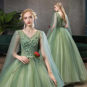 2024 new women's green gauze wedding dress, long tutu skirt performance evening dress