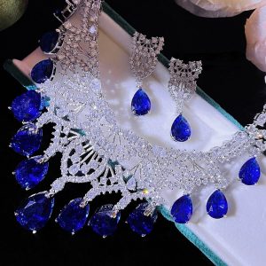 Royal blue diamond necklace. Bride's choice, perfect for dress.