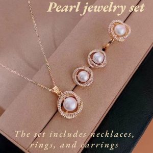 Exquisite flower petal necklace, ring, and earrings set.